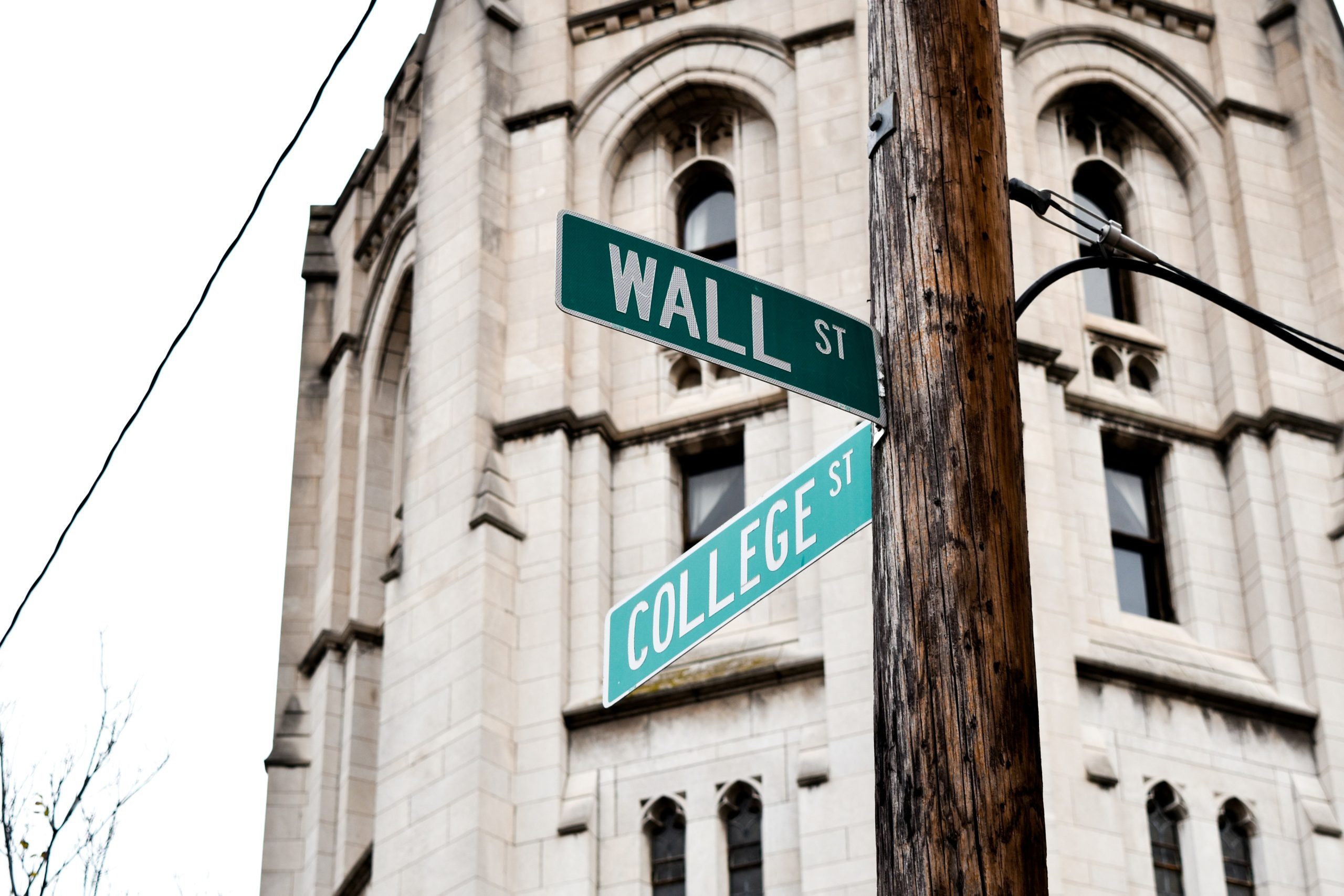 street signs that show wall street and college street